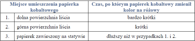 Papierek kobaltowy i badanie intensywnosci pewnego procesu u liści