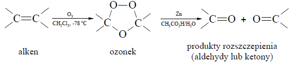 Reakcja ozonolizy. Reakcja charakterystyczna alkenów.