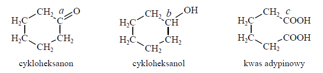 Cykloheksanon, cykloheksanol, kwas adypinowy.