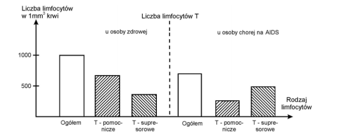 Zmianya ilości poszczególnych limfocytów we krwi w wyniku infekcji wirusem HIV.